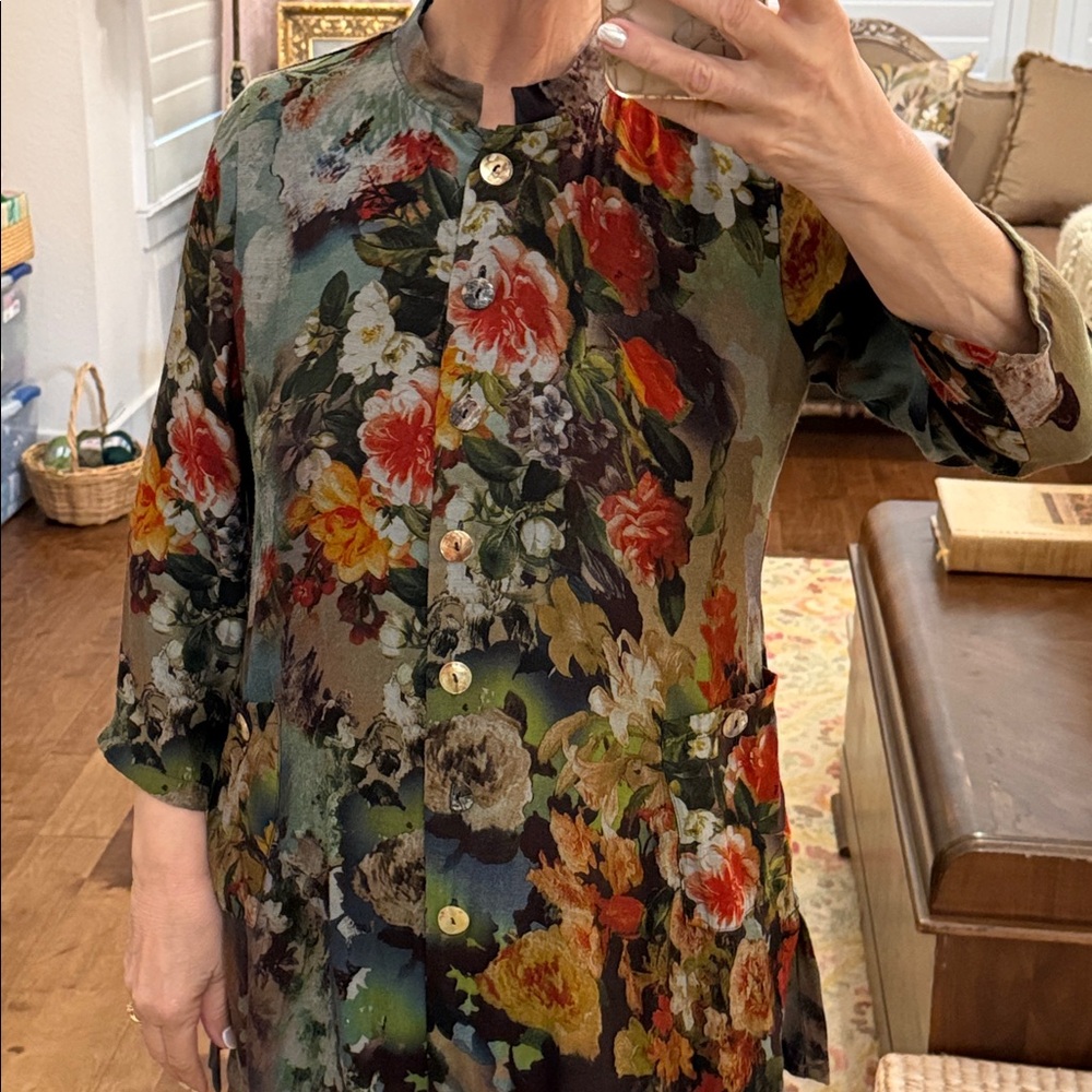 Soft Surroundings Multicolor Floral Button Down Tunic